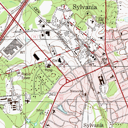 Topographic Map of Sylvania Fire Department, GA