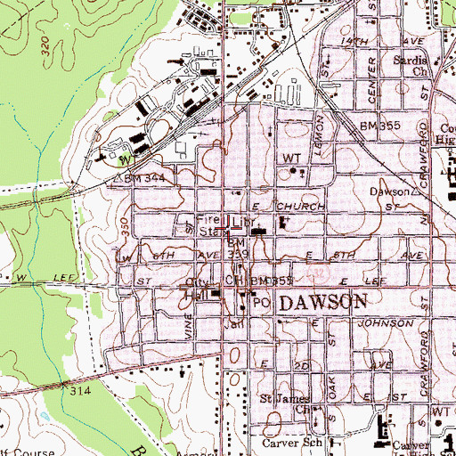 Topographic Map of Dawson Fire Department, GA