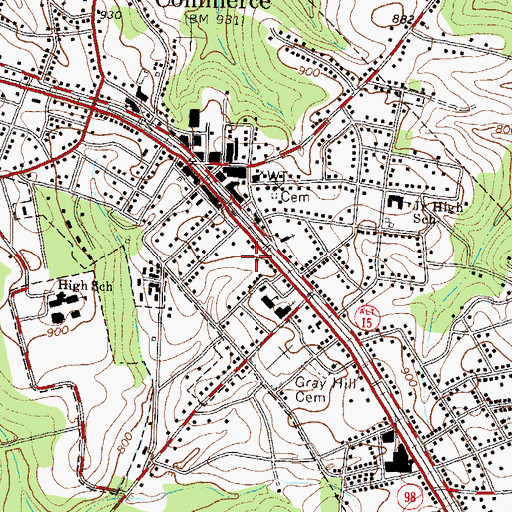 Topographic Map of Commerce Volunteer Fire Department, GA