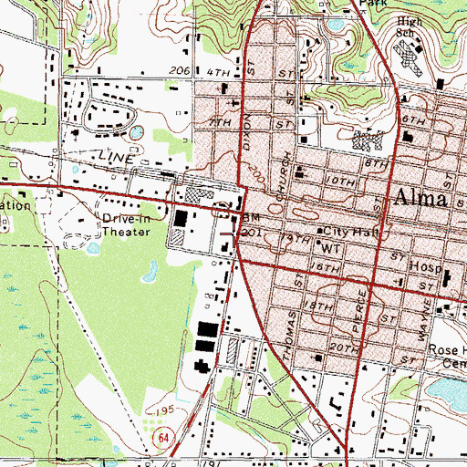 Topographic Map of Alma - Bacon County Fire Department, GA