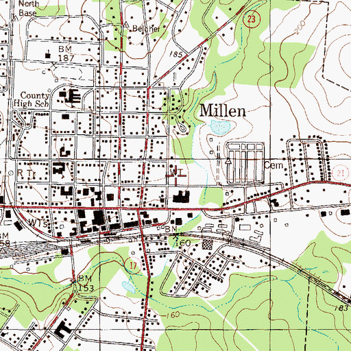 Topographic Map of Millen Jenkins County Fire Department, GA