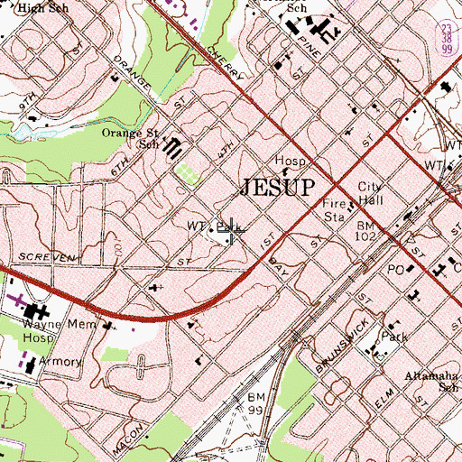 Topographic Map of Jesup Fire Department, GA