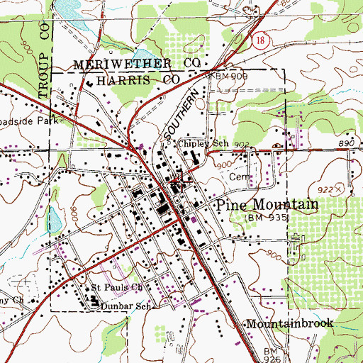 Topographic Map of Pine Mountain Volunteer Fire Department, GA