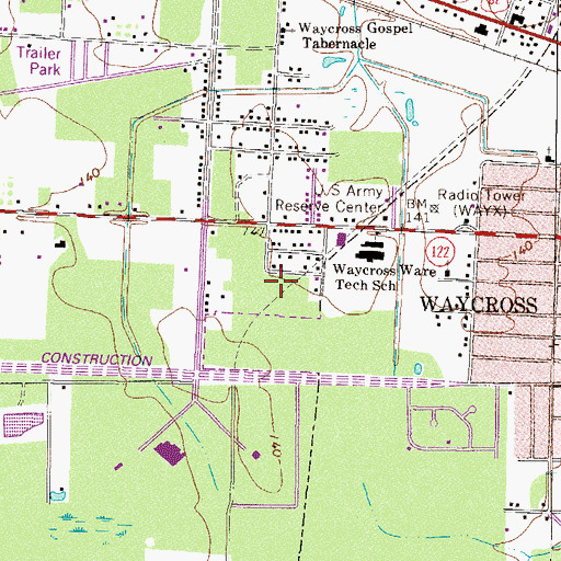 Topographic Map of Waycross Fire Department Station 1 Headquarters, GA