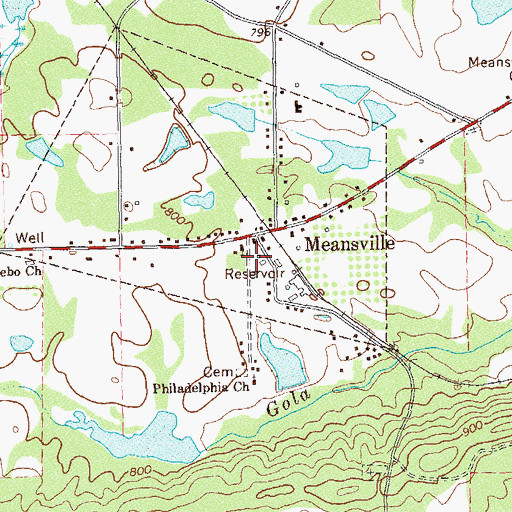 Topographic Map of Meansville Volunteer Fire Department, GA