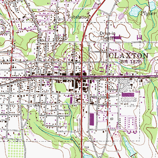 Topographic Map of Claxton Fire Department, GA