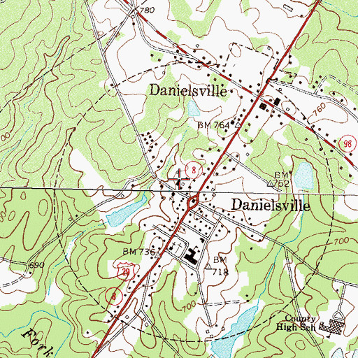 Topographic Map of Danielsville Community Volunteer Fire Department, GA