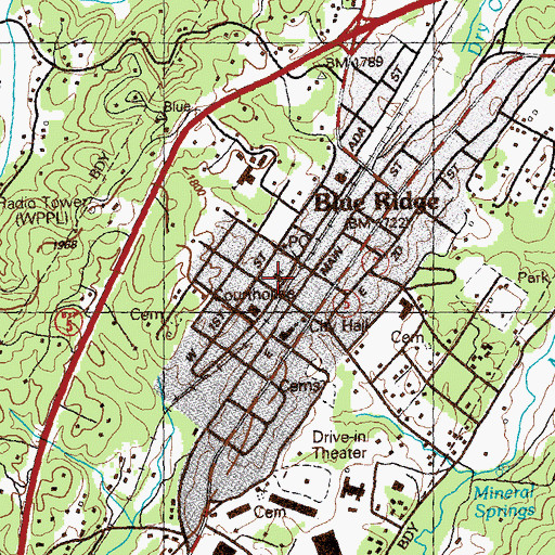 Topographic Map of Fannin County Fire Department Station 1, GA