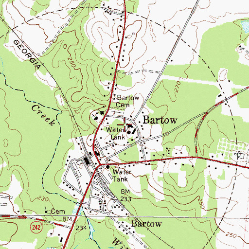 Topographic Map of Bartow Volunteer Fire Department, GA