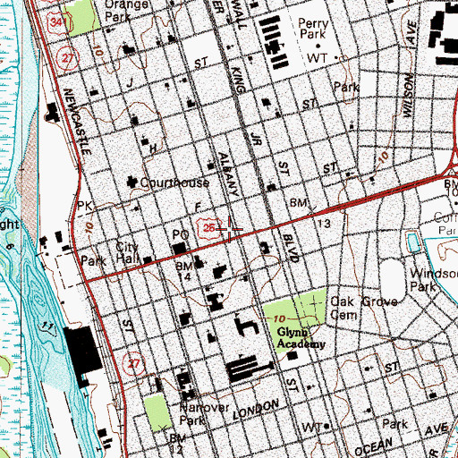 Topographic Map of Brunswick Fire Department Headquarters Squad 11, GA