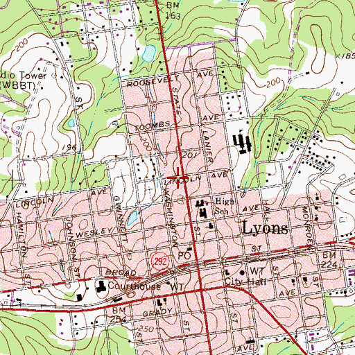 Topographic Map of Lyons Fire Department, GA