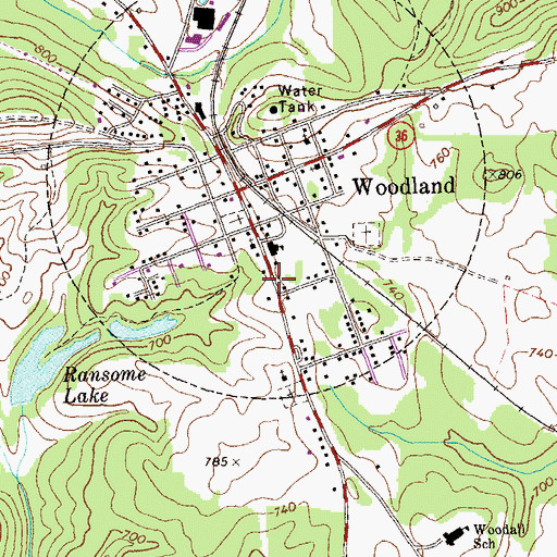 Topographic Map of Talbot County Fire Department Woodland Station, GA