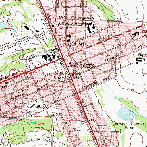 Topographic Map of Ashburn Fire and Emergency Services, GA