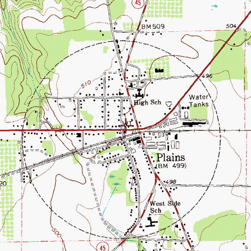 Topographic Map of Plains Volunteer Fire Department, GA