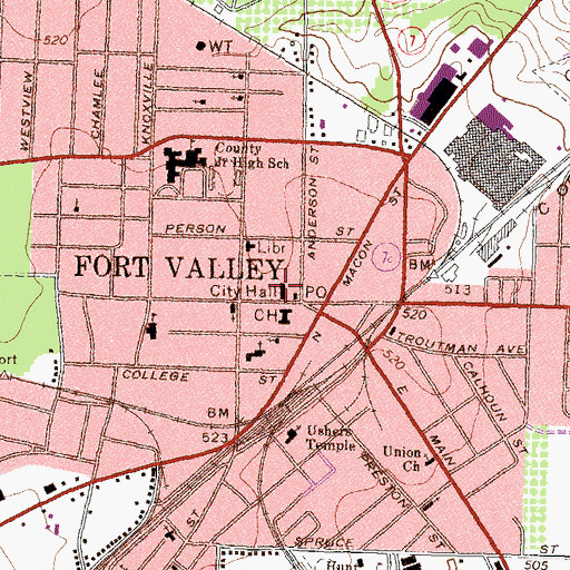 Topographic Map of Fort Valley Fire Department Station 1, GA