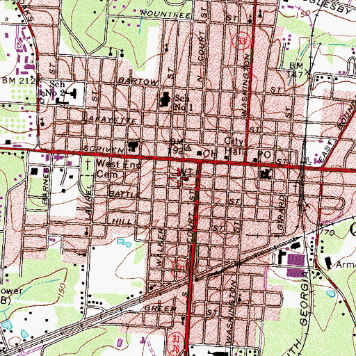 Topographic Map of Quitman Fire Department, GA