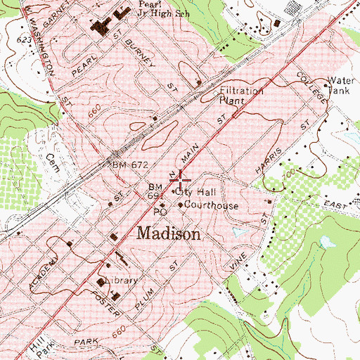 Topographic Map of Madison Fire Department, GA