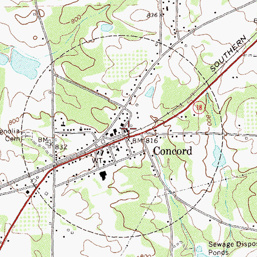 Topographic Map of Concord Volunteer Fire Department, GA