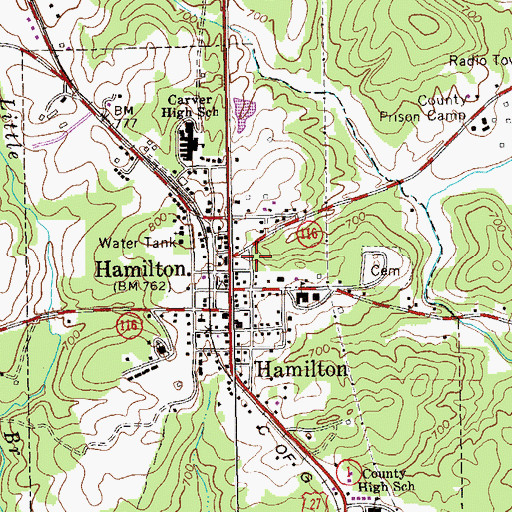 Topographic Map of Hamilton Volunteer Fire Department, GA
