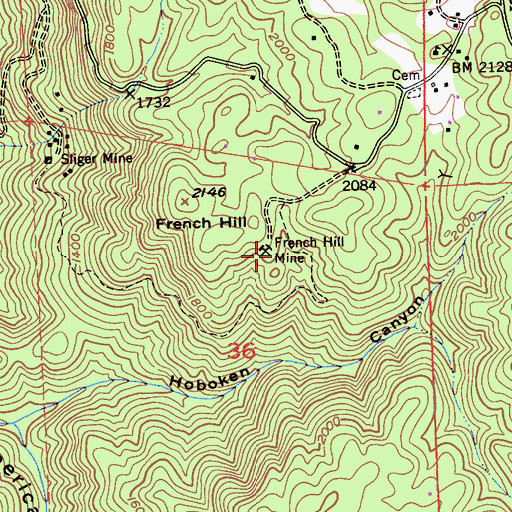 Topographic Map of French Hill Mine, CA