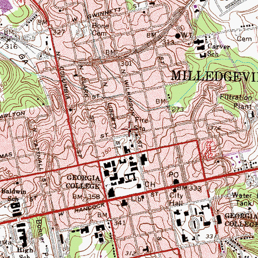 Topographic Map of Milledgeville Fire Department Station 1, GA