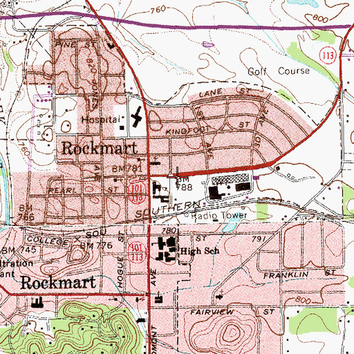 Topographic Map of Rockmart Fire Department, GA