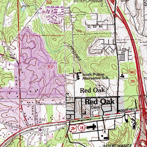 Topographic Map of Fulton County Fire Department Training Center, GA