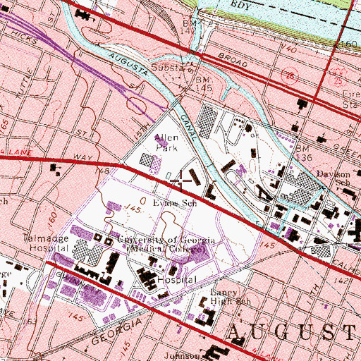 Topographic Map of Augusta Fire Department Station 2, GA