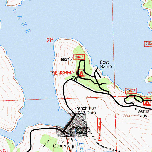 Topographic Map of Frenchman Campground, CA