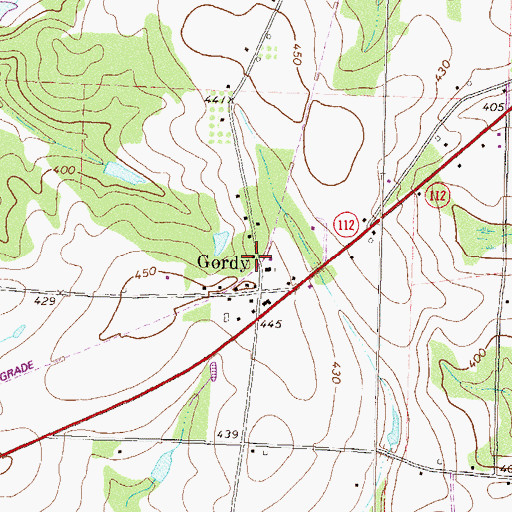 Topographic Map of Gordy Volunteer Fire Department Station 4, GA