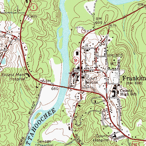 Topographic Map of Franklin Fire Department, GA