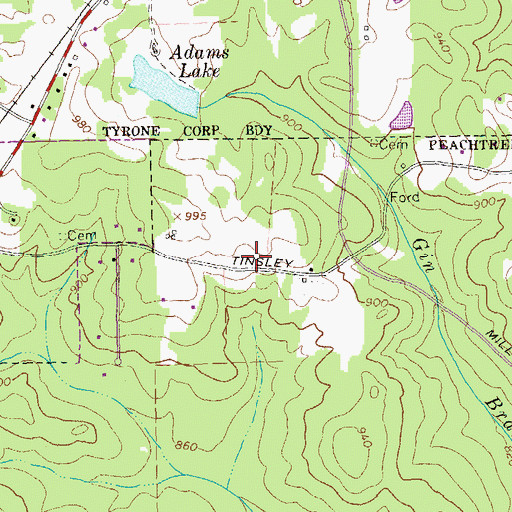 Topographic Map of Peachtree City Fire Department Station 84 Satterthwaite, GA