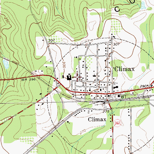 Topographic Map of Climax Volunteer Fire Department, GA