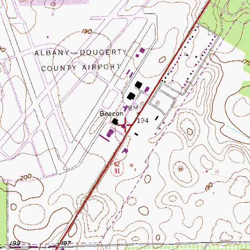 Topographic Map of Southwest Georgia Regional Airport Fire Department, GA