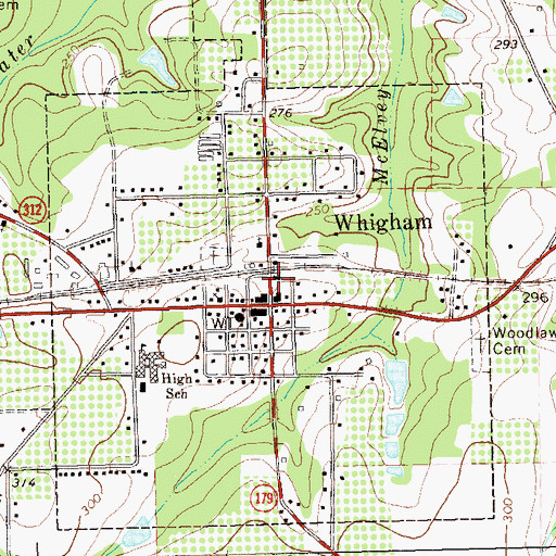 Topographic Map of Grady County Volunteer Fire Department Whigham Station, GA