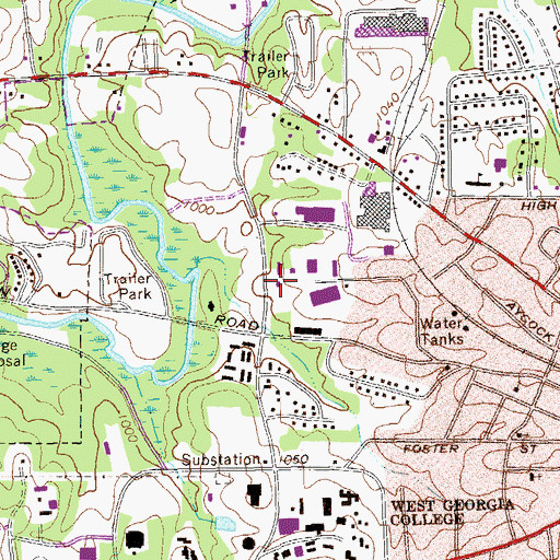 Topographic Map of Carrollton Fire Department Station 22, GA