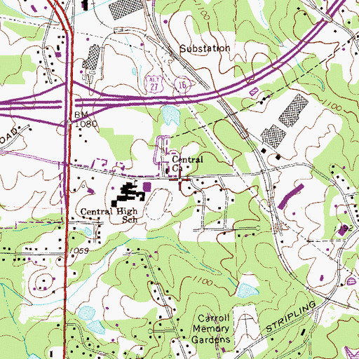 Topographic Map of Carrollton Fire Department Station 23, GA