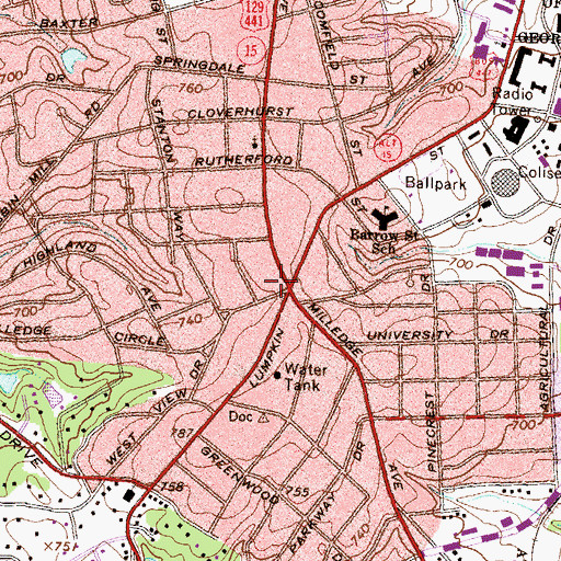 Topographic Map of Athens - Clarke County Fire Department Station 03, GA