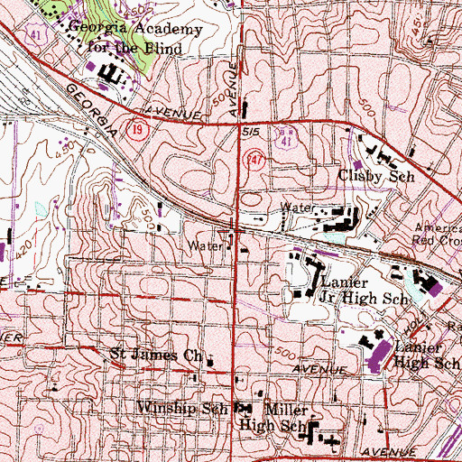 Topographic Map of Macon - Bibb County Fire Department Station 6, GA