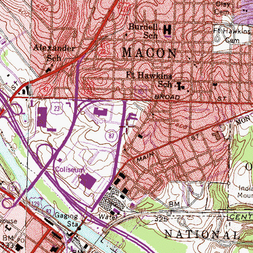 Topographic Map of Macon - Bibb County Fire Department Station 1, GA