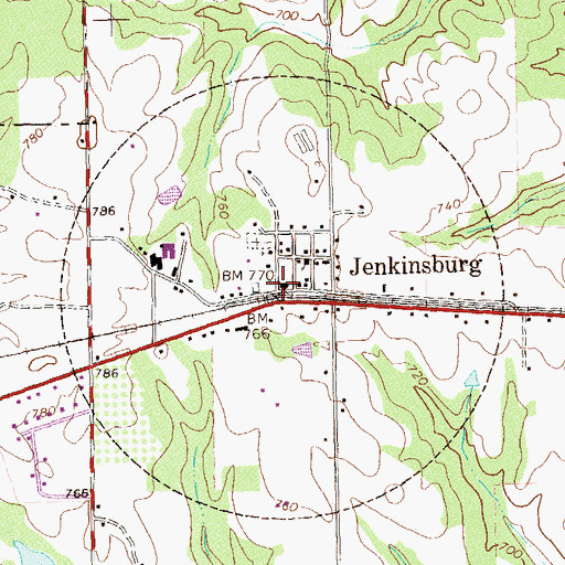 Topographic Map of Jenkinsburg Fire Department, GA
