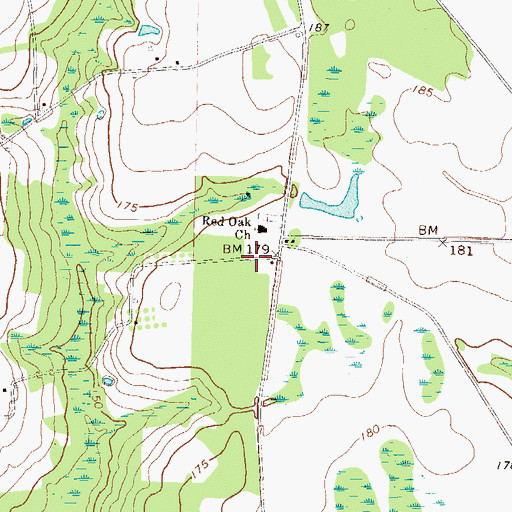 Topographic Map of Red Oak Volunteer Fire Department, GA