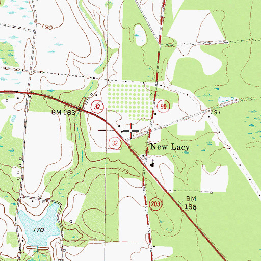 Topographic Map of New Lacey Volunteer Fire Station, GA