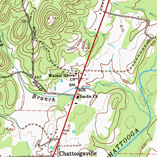 Topographic Map of Chattoogaville Volunteer Fire Department, GA