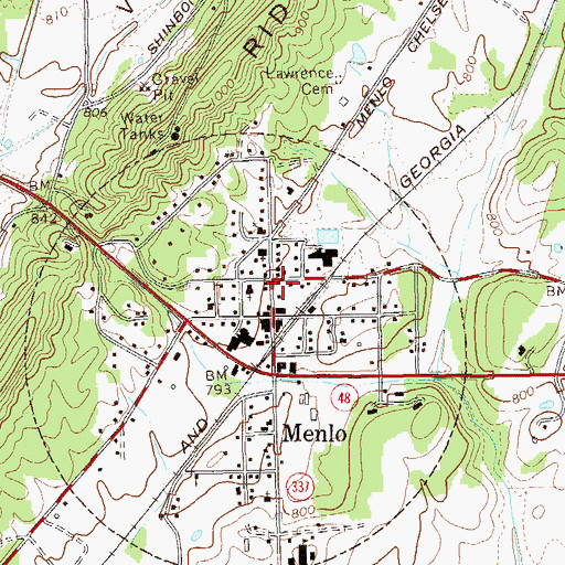Topographic Map of Menlo Volunteer Fire Department, GA
