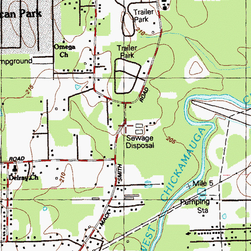 Topographic Map of Fort Oglethorpe Fire Department Station 2, GA