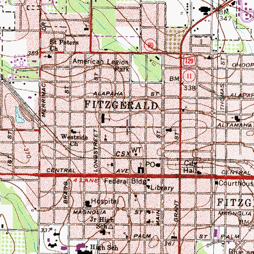 Topographic Map of Fitzgerald Fire Department Station 2, GA
