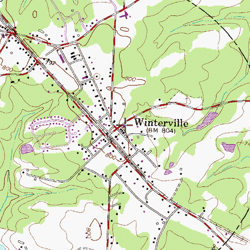 Topographic Map of Winterville Volunteer Fire Department, GA