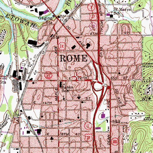 Topographic Map of Rome - Floyd County Fire Department Station 3, GA