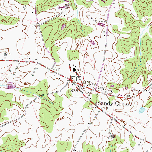 Topographic Map of Sandy Cross Volunteer Fire Department, GA